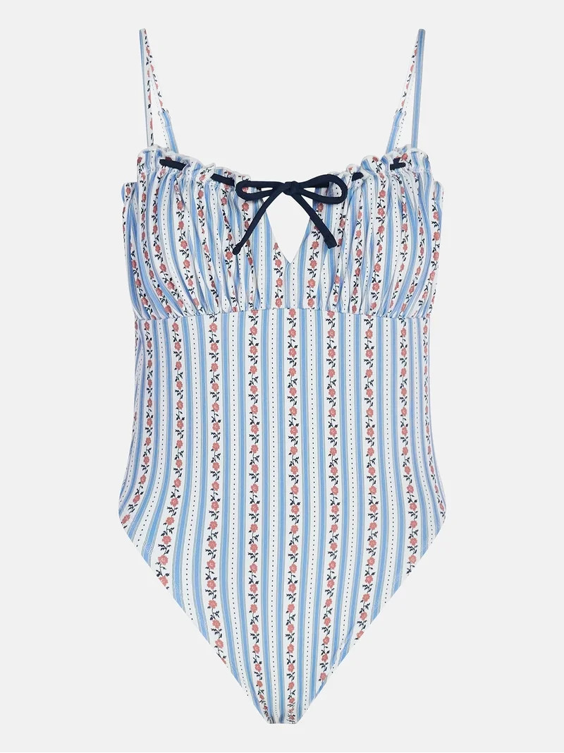 Kacey Lee Women's and Women's Plus Tie Neck Scoop Back One Piece Swimsuit, Sizes XS-3X | Walmart (US)