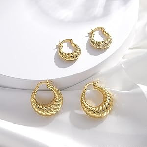 Chunky Gold Hoop Earrings for Women, 18k Hypoallergenic Women's Small Croissant Earrings 18MM 20M... | Amazon (US)