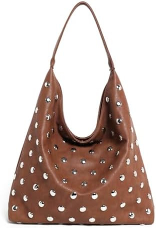 Studded Hobo Bags for Women Soft Vegan Leather Studded Shoulder Handbag Slouchy Tote Purses | Amazon (US)