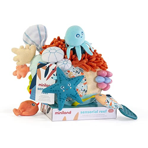 Miniland Sensorial Reef Plush Rattle: Baby Toy & Toddler for Teething, Sensory Development, and Textured Fun - Toty Finalist, Fully Washable Baby Tools for Children | Amazon (US)