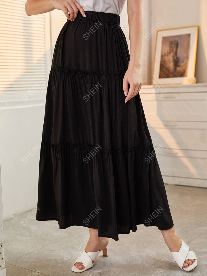 SHEIN Mulvari Elastic Waist Frill Trim Skirt | SHEIN