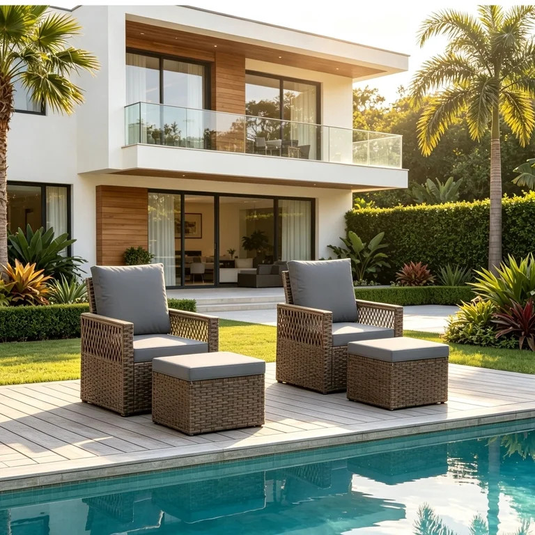 Homrest 4 Pieces Patio Furniture Set, Chairs Set with Ottomans, Deep Seating & Thickened Water-Re... | Walmart (US)