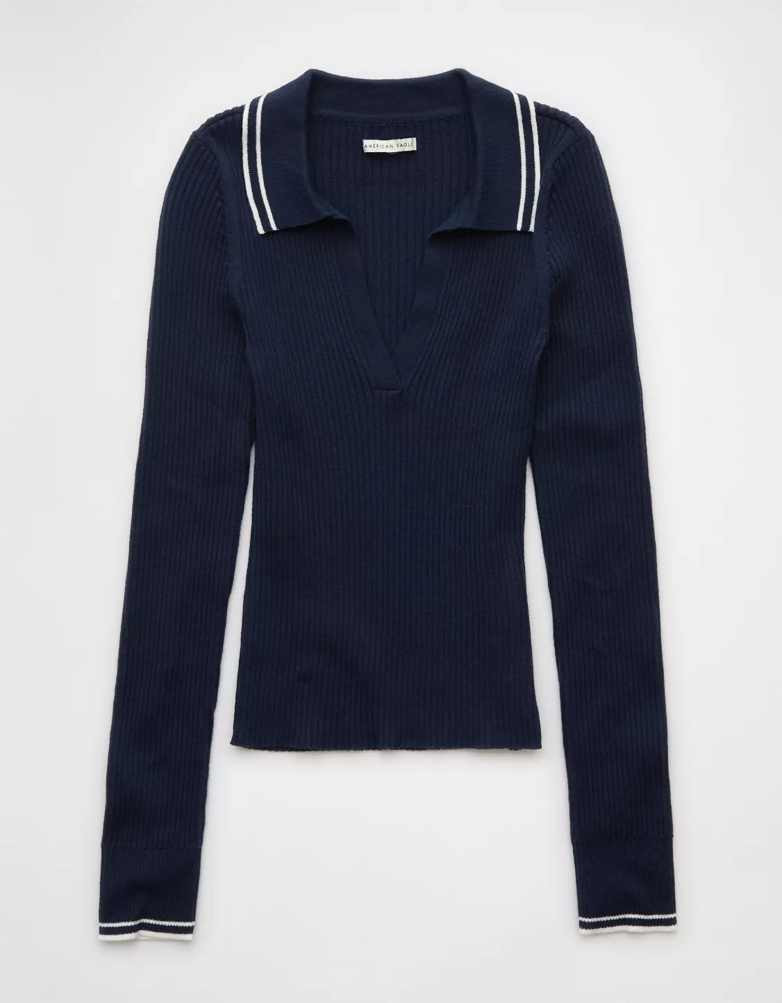 AE Long-Sleeve Collared Polo Sweater | American Eagle Outfitters (US & CA)