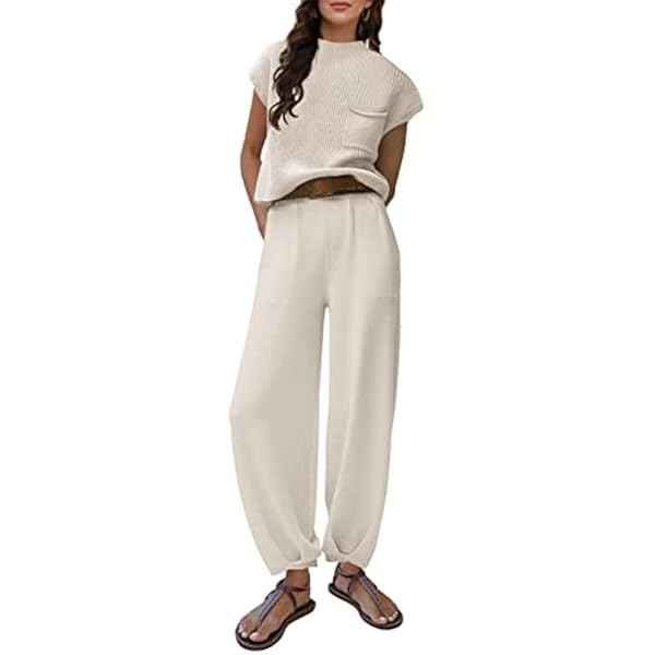 Lentta Women's 2 Piece Sweater Sets Outfits Knit Pullover Tops High Waisted Pants with Pockets | Amazon (US)