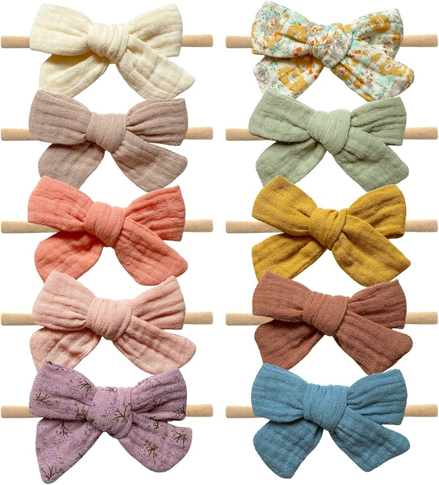 Cherssy Baby Muslin Headbands and Cotton Hair Bows, 10pcs Super Soft Hairbands for Newborn, Infants, | Amazon (US)