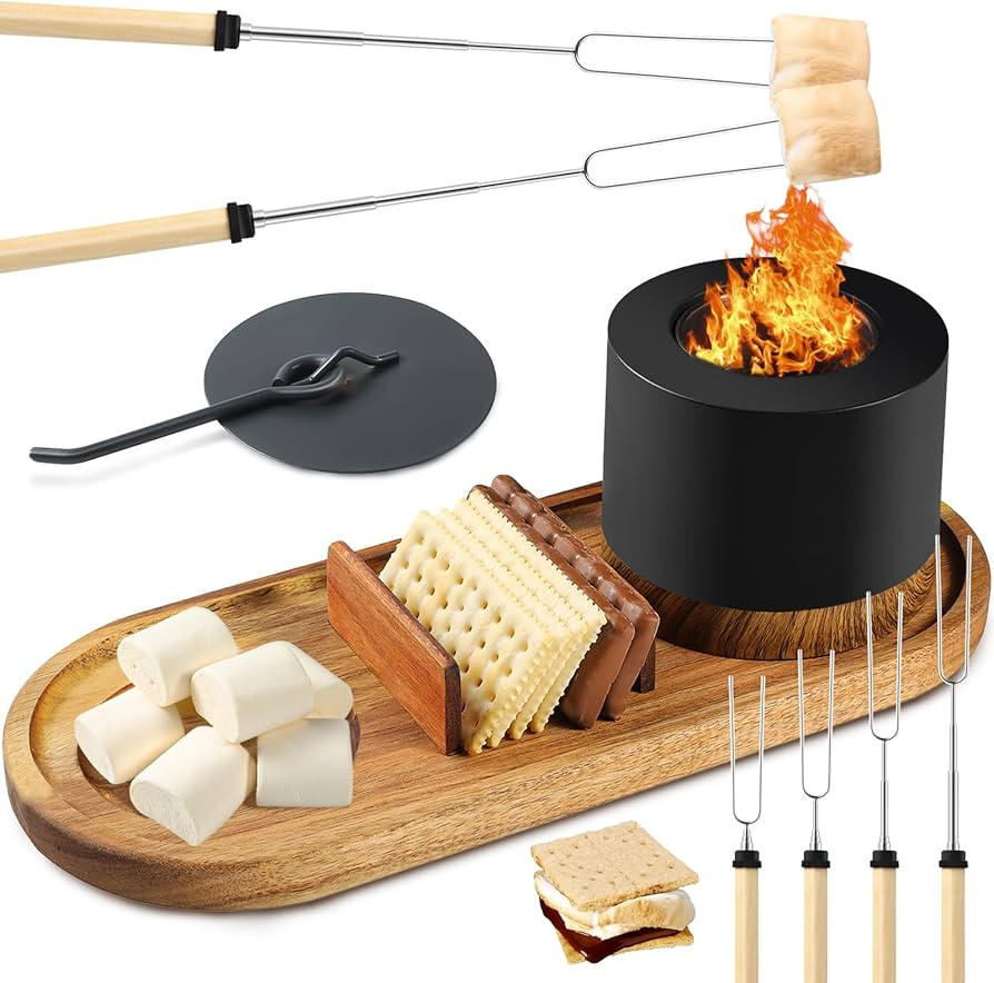 Indoor Smores Kit with 4 Roasting Sticks, Tabletop Smores Maker with Acacia Wood Tray, Tabletop I... | Amazon (US)