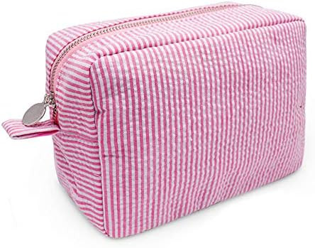 Cosmetic Bag Fashion Seersucker Makeup Pouch with Zipper Closure for Women(Pink) | Amazon (US)