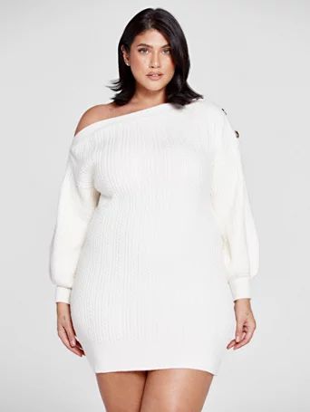 Abigail Off-Shoulder Cable Knit Sweater Dress - Fashion To Figure | Fashion to Figure