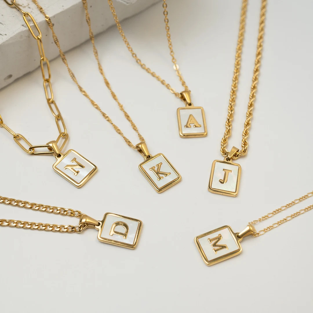Gold Mother of Pearl Initial Necklace, Initial Necklace, Letter Necklace, Mothers Day Gift, Water... | Etsy (US)