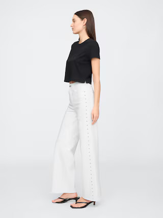 High Rise Studded Wide-Leg Jeans | Gap Factory