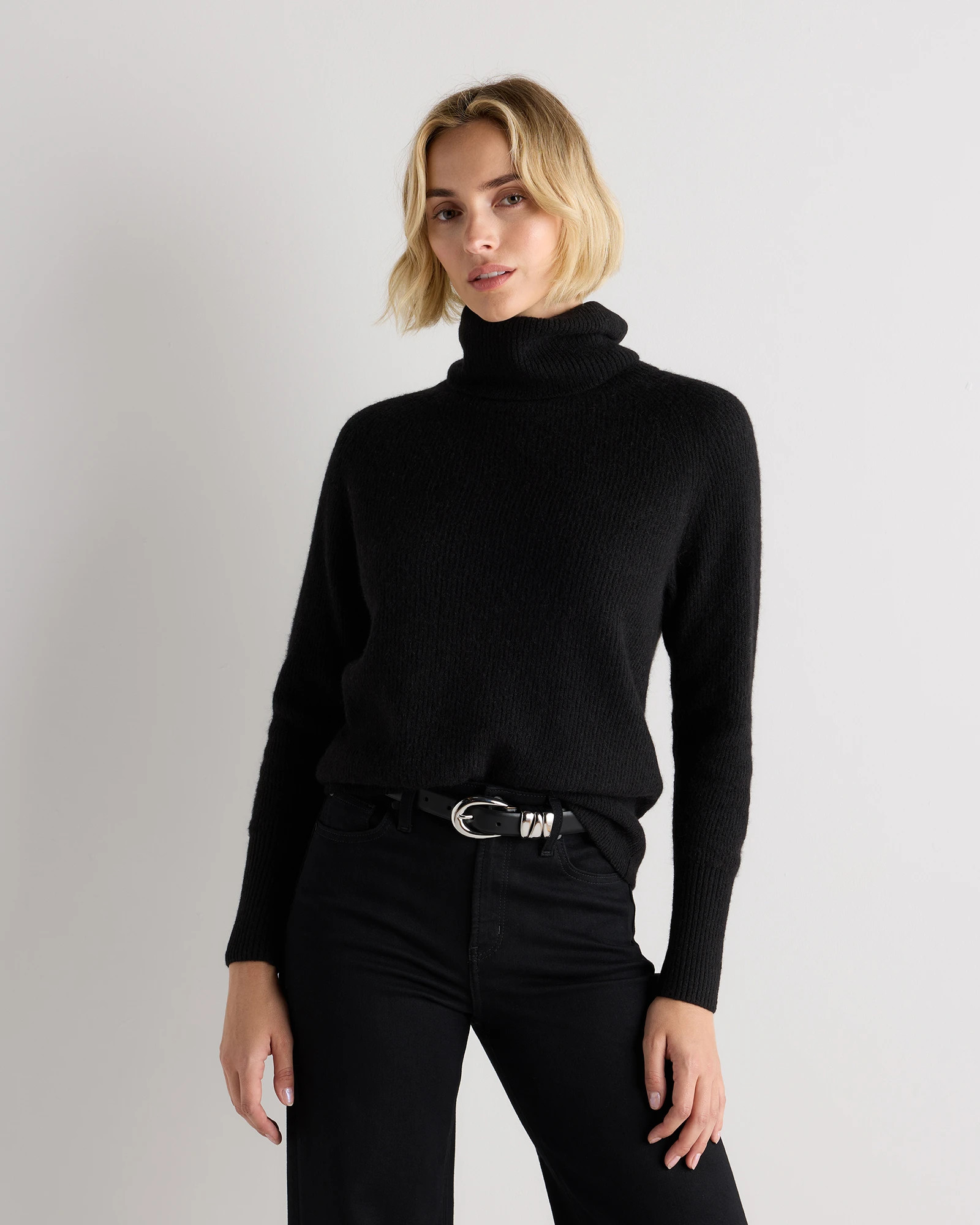 Quince | Women's Lightweight Baby Alpaca Turtleneck Sweater in Smoked Charcoal, Size Medium | Quince