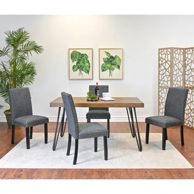 6 Dining By , Hairpin Table, 4 Chairs & Bench, Rustic Dark Pine Style, For Space Table And Construction, Area | Wayfair North America