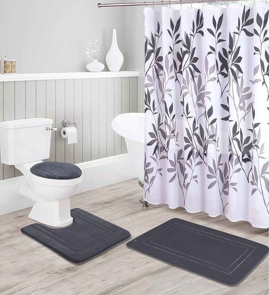 Bathroom Collection Charcoal 16pc Bathroom Accessory Set - Non-Slip Bath Mat, Non-Slip Contour Mat,  | Amazon (US)