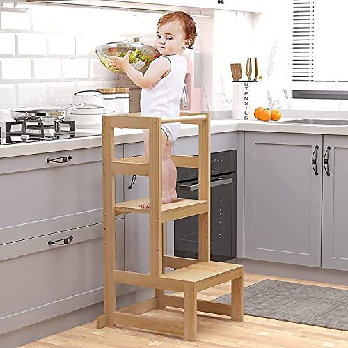AMBIRD Toddler Step Stool, 3 Adjustable Height Kitchen Step Stool for 18-48 Months Kids, Wooden T... | Amazon (US)