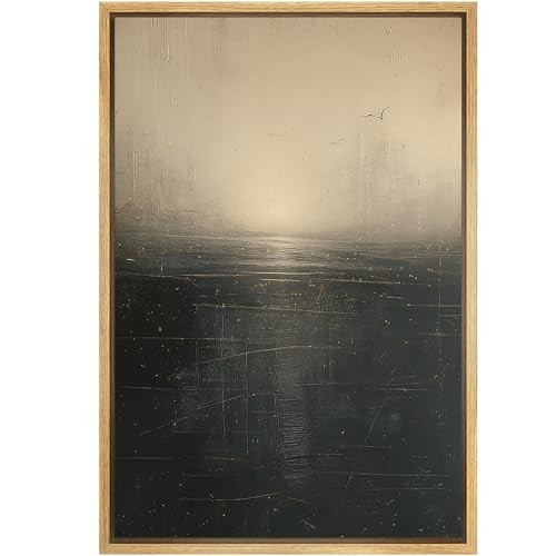 SIGNFORD Framed Canvas Print Wall Art Seascape-Inspired Abstract with Sunset Glow and Flying Birds Illustrations Modern Art Decorative Zen Nordic for Living Room, Bedroom, Office - 24"x36" Natural | Amazon (US)