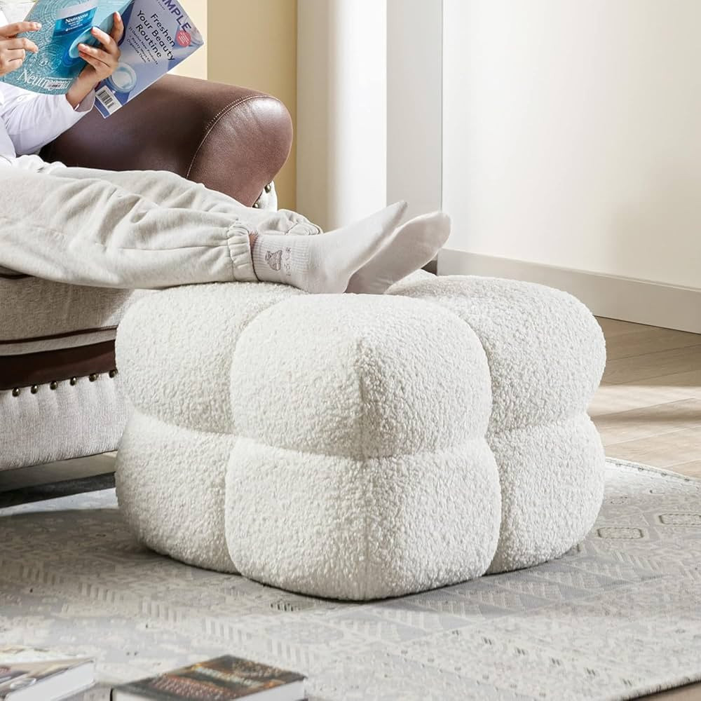 Sherpa Square Ottoman Stool, Modern Boucle Vanity Stool, Large Ottoman Coffee Table, Puff Ottoman... | Amazon (US)