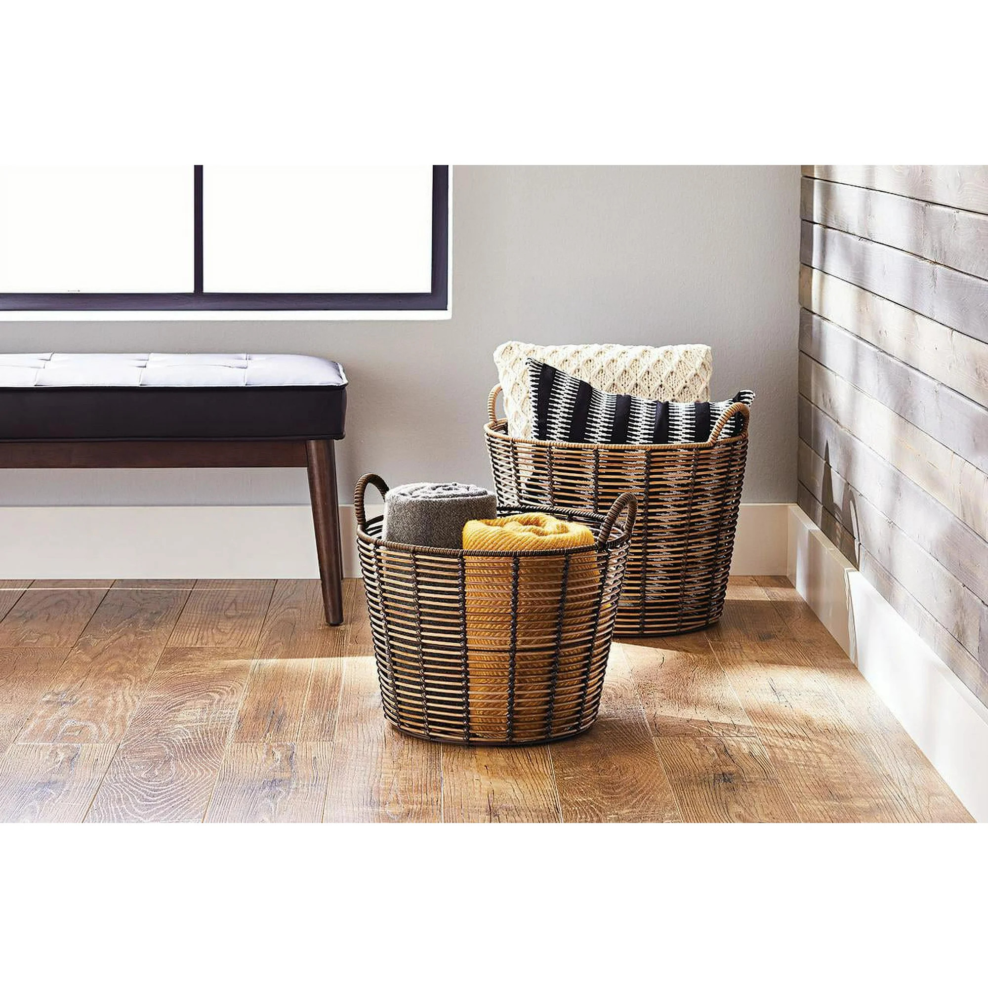 The Better Homes & Gardens Poly Rattan Storage Basket with Cut-Out Handles | Walmart (US)