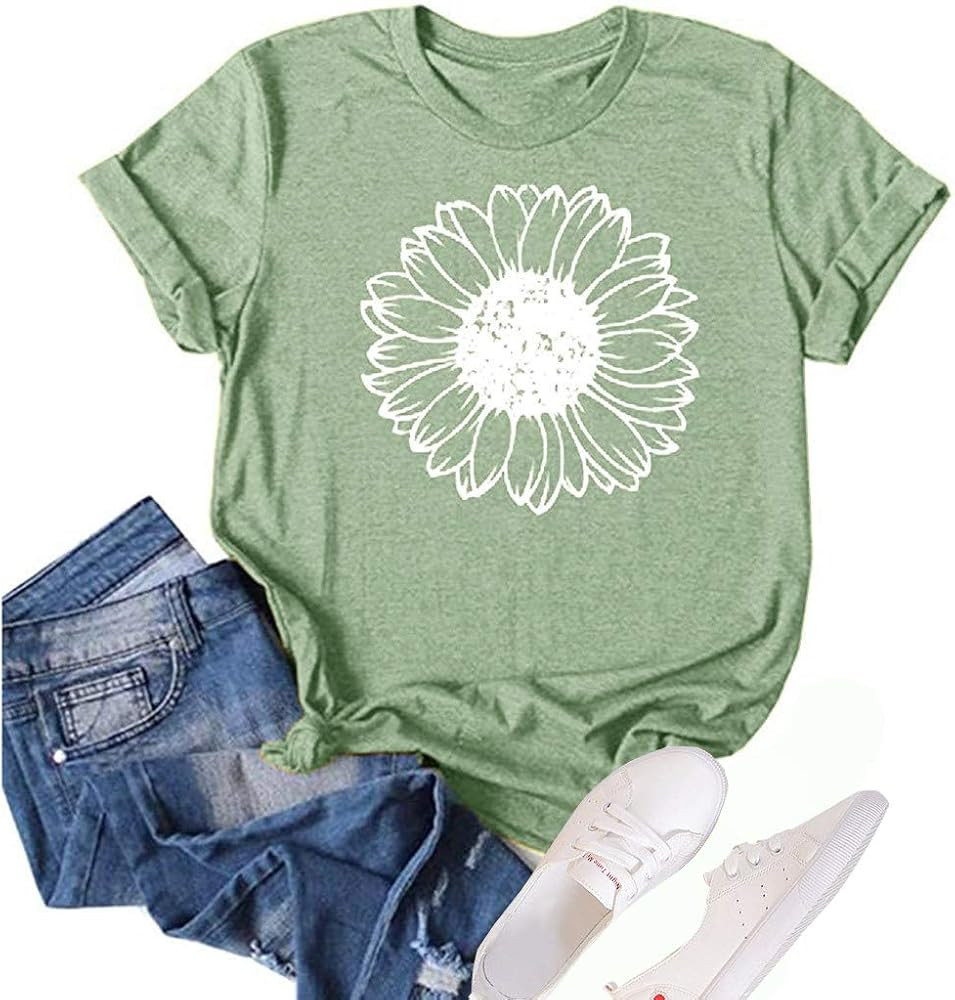 Women's Summer Sunflower T Shirt Cute Flower Graphic Loose Tees Crew Neck Short Sleeve Casual Top... | Amazon (US)