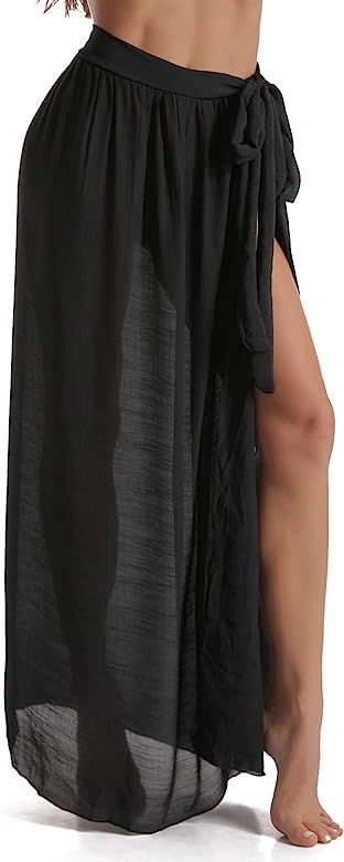 Eicolorte Beach Sarong Pareo Womens Semi-Sheer Swimwear Cover Ups Short Skirt with Tassels | Amazon (US)