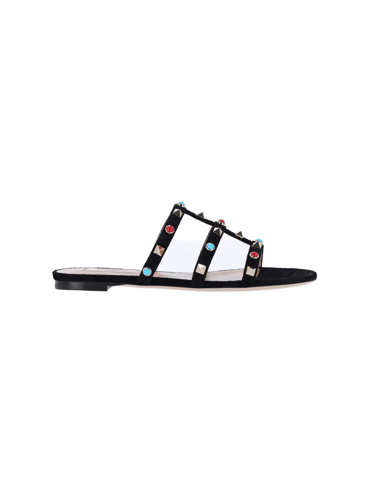 Valentino Garavani Embellished Suede Slide Sandal — Black | Italist Inc.