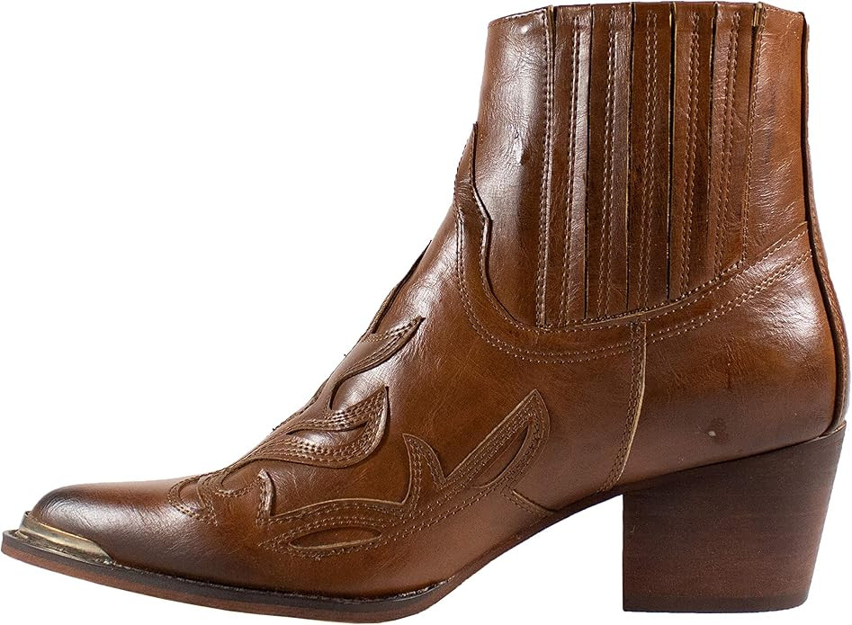 ARiderGirl Mary Pointed Toe Stacked Heel Ankle Boot Elastic Side Gore Western Boots | Amazon (US)