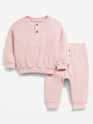 Unisex Thermal-Knit Henley Crew-Neck Sweatshirt &amp; Jogger Pants Set for Baby | Old Navy (US)