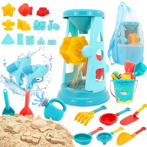 LUCKFUTURE Beach Toys, 25 Pcs Sand Toys Set for Kids Including Water Gun, Sifting Funnel, Bucket, Watering Can, Sand Molds & Mesh Beach Toy Bag, Sandbox Toys for Toddlers 3-12 | Amazon (US)