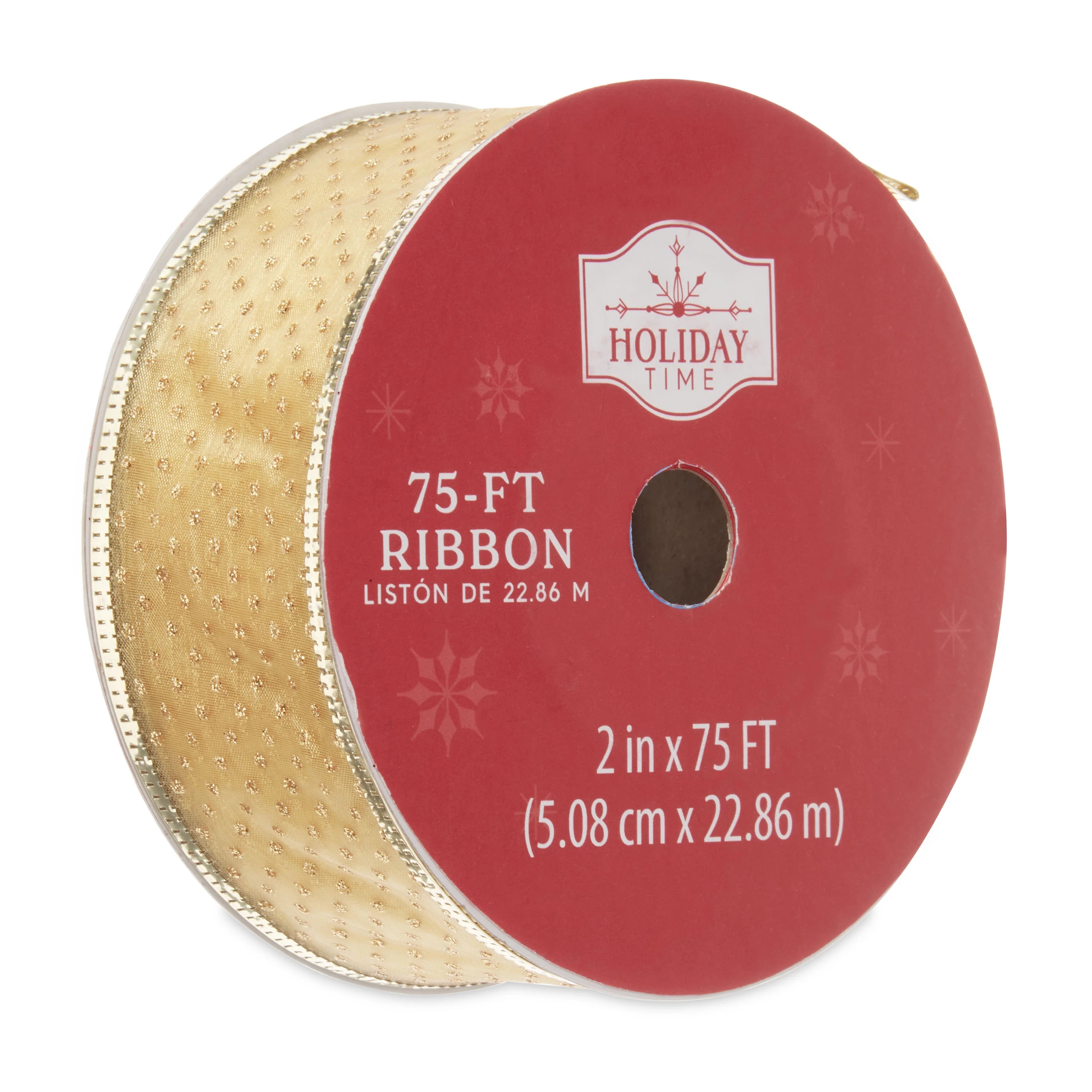 Holiday Time Gold Glitter Dots Ribbon, 2" x 75' - Walmart.com | Walmart (US)