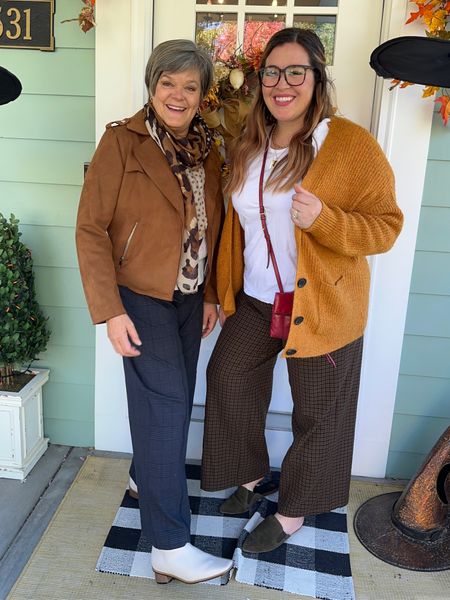 Mother daughter look! @oldnavy high waisted pixie pull on pants are so comfortable and look amazing! Pair with suede jacket or long cardigan. This amazing #animal print scarf adds a touch of class as does a a fun crossbody bag. 

#highwaistedpullonpants #widelegpants 

#LTKstyletip #LTKover40 #LTKfindsunder100