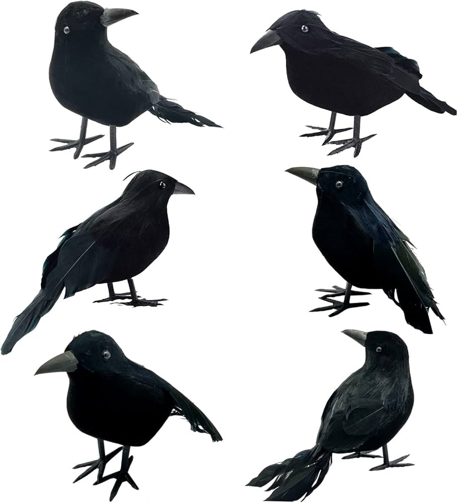 6 Pieces Halloween Black Crows Feathered Crows Realistic Looking Halloween Handmade Feathered Cro... | Amazon (US)