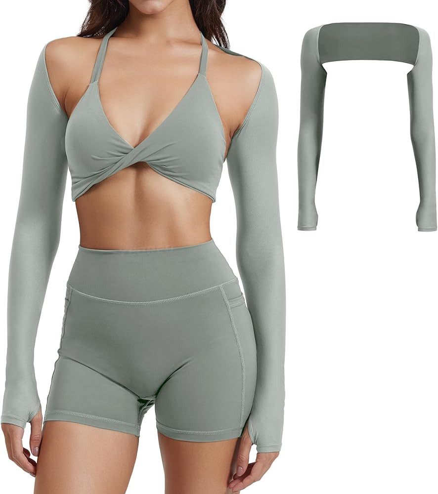 YEOREO Women Crop Top Long Sleeve Bolero Open Front Workout Cropped Shirts Sports Shrug | Amazon (US)