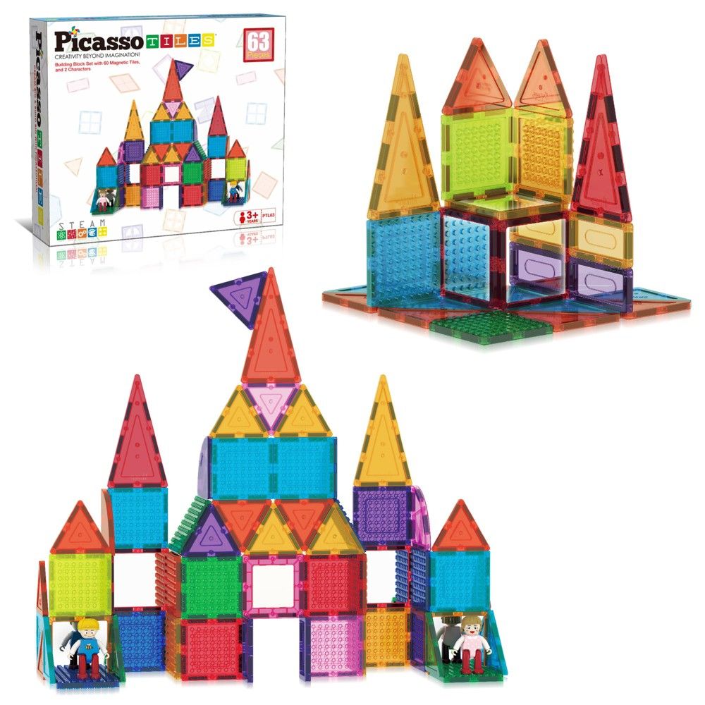 Picasso Tiles Magnetic Tile 63pc Building Set with 250 Universal Compatible Building Bricks Set | Target
