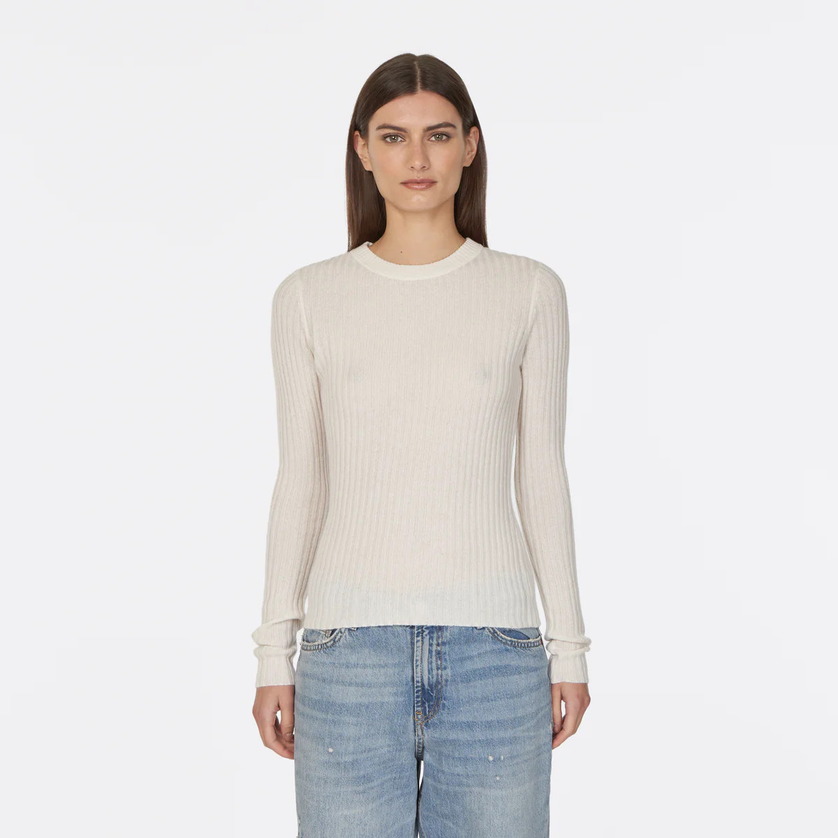 Rib Crew in Chalk | Autumn Cashmere