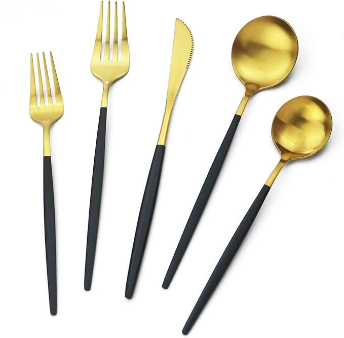 Gold Silverware Set JASHII 40 Pieces Matte Flatware Set 304 Stainless Steel Flat Cutlery Set for ... | Amazon (US)