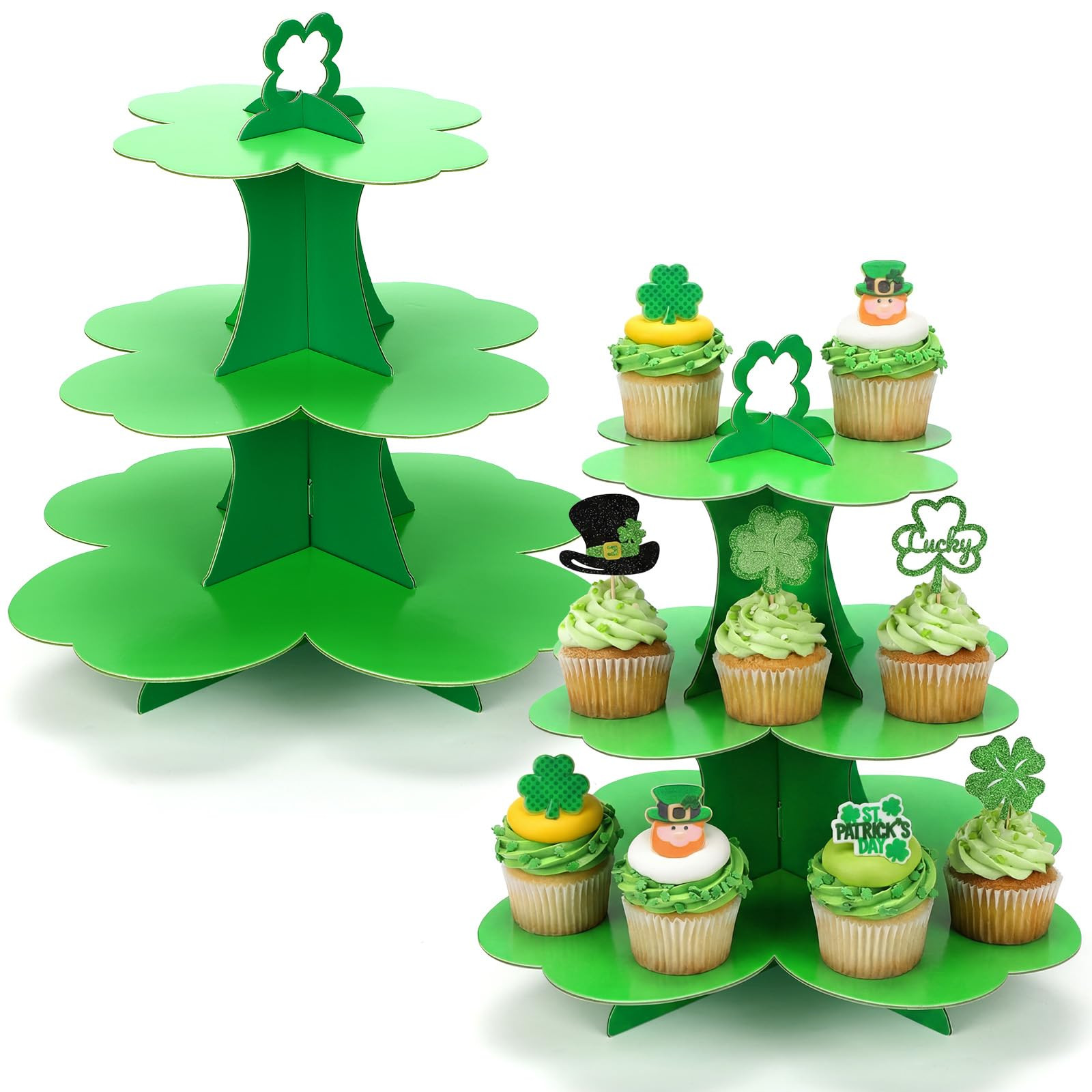 2 Pcs St Patrick's Day Cupcake Stand 3 Tier Green 4 Leaf Clover Cupcake Holder Lucky Shamrock Car... | Amazon (US)