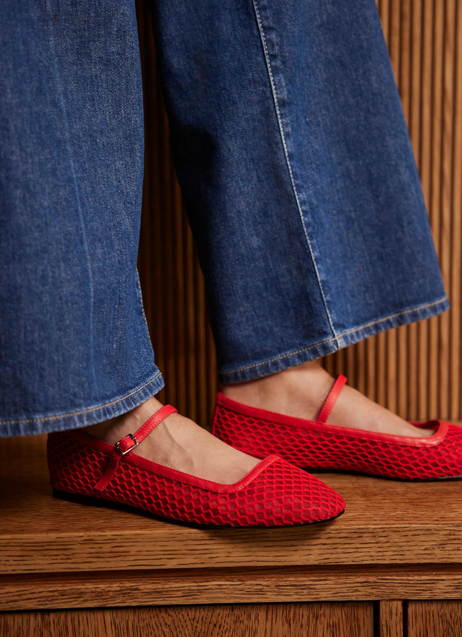 MJ Red Mesh Ballet Flats | Mint Velvet