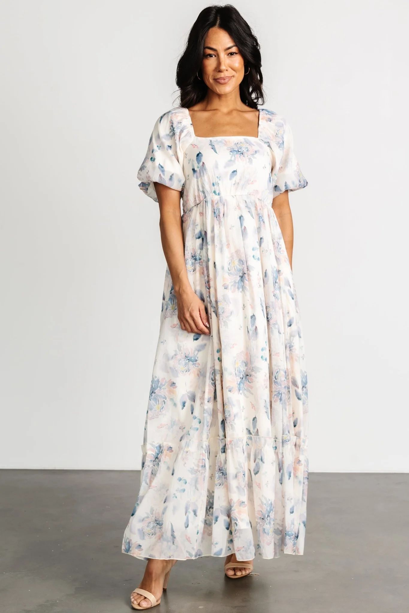 Dalia Maxi Dress | Cream + Blue Floral | Baltic Born