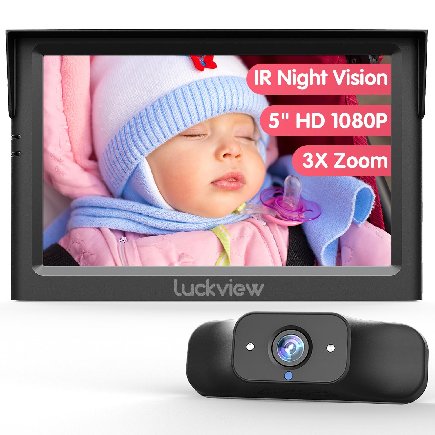 BM1 Baby Car Camera, 5'' 1080P Mirror Monitor with IR Night Vision, 3X Zoom in Closer, Full Cryst... | Amazon (US)