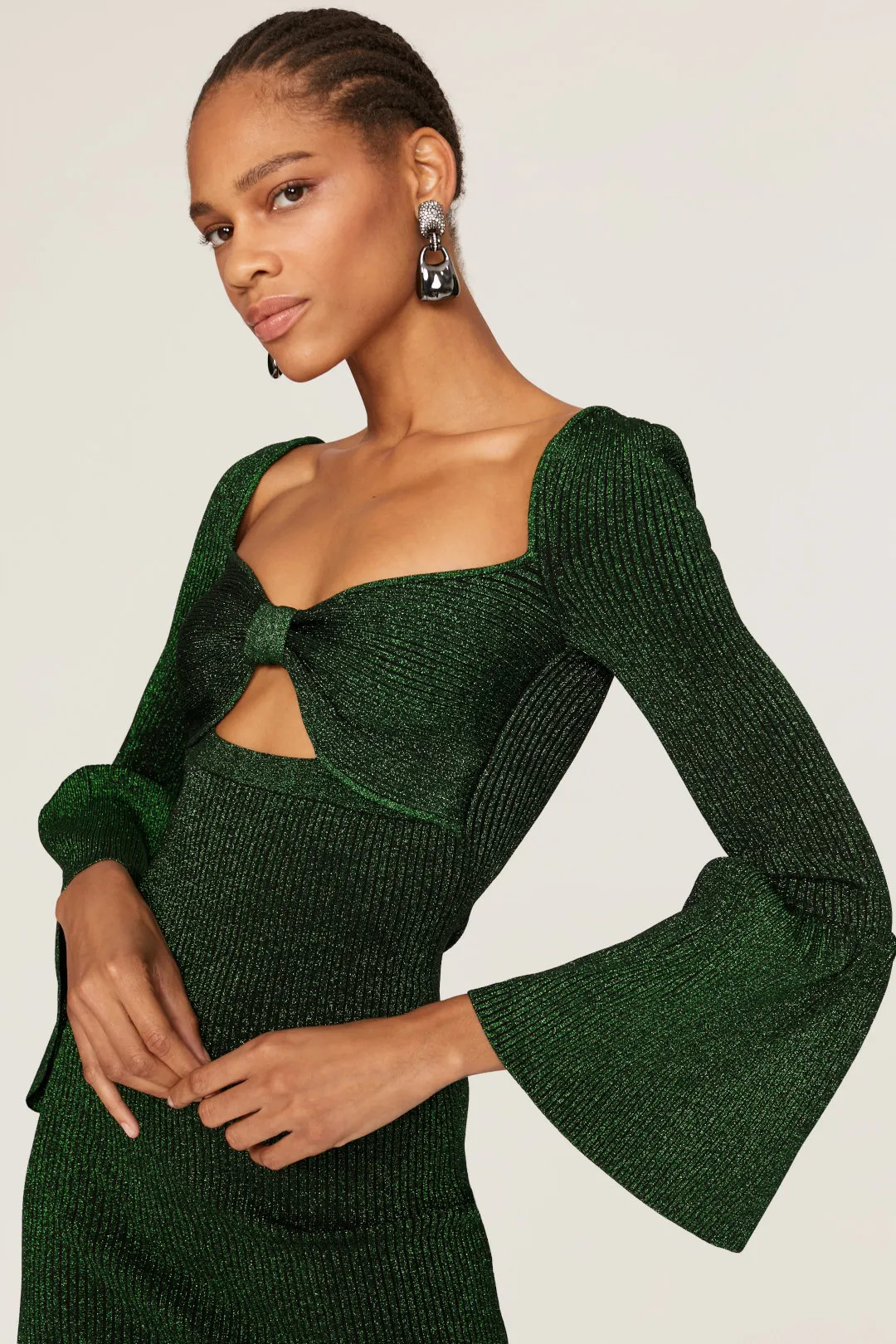 Self-Portrait Green Knit Midi Dress | Rent the Runway