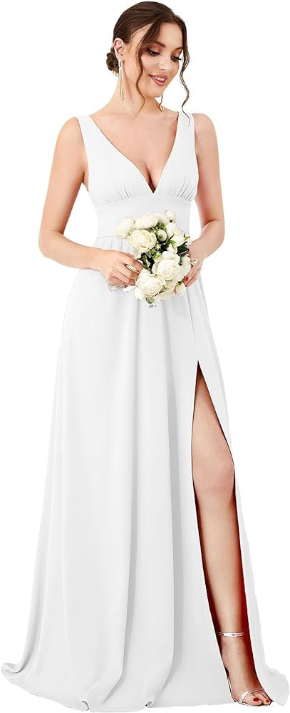 Ever-Pretty Women's Bridesmaid Dresses Deep V-Neck Sleeveless Side Slit Floor Length Wedding Gues... | Amazon (US)