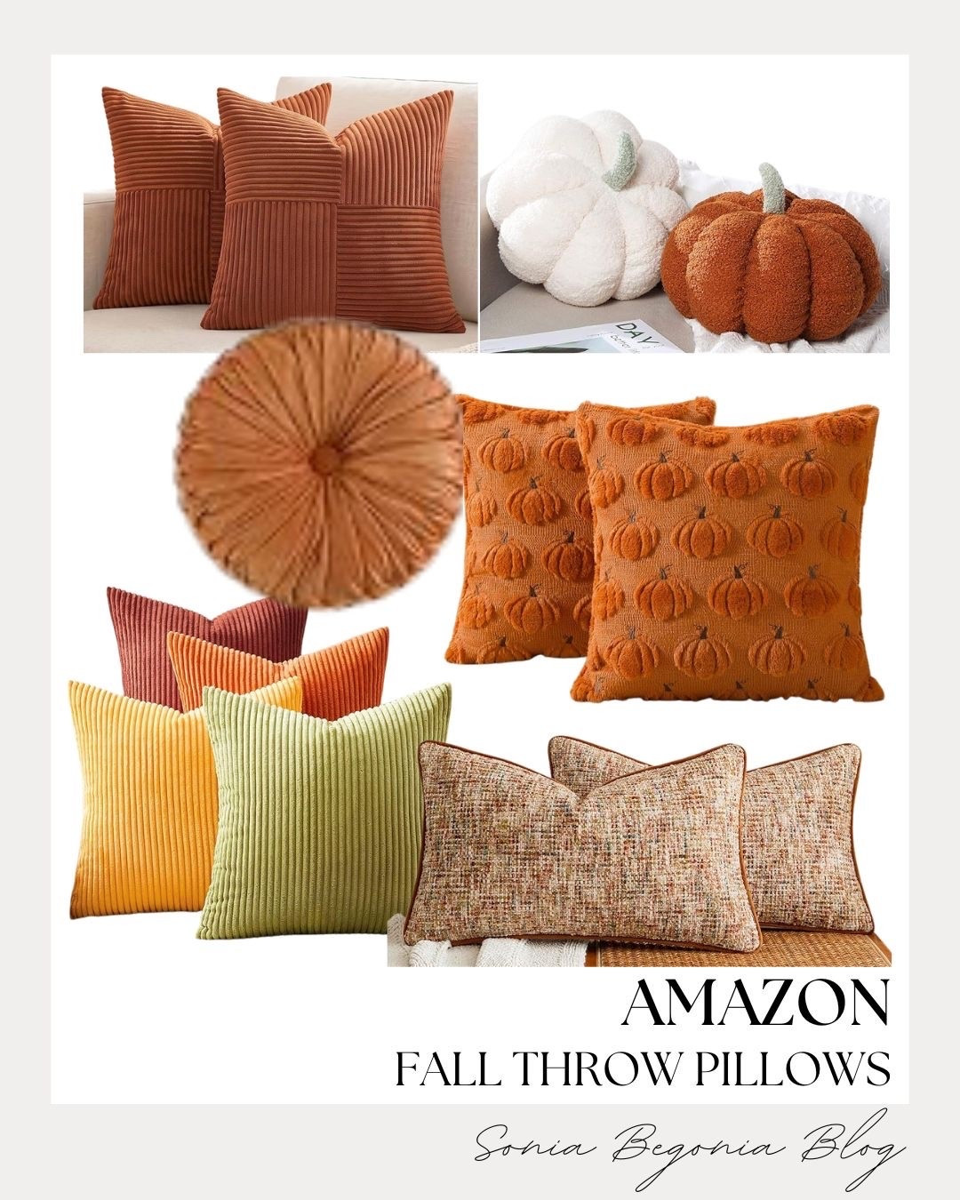 Transform your living space into a cozy autumn oasis with these gorgeous new Amazon home finds! I am loving this beautiful variety of textured throw pillows, from the classic corduroy covers to the adorable sherpa pumpkin shapes.

They bring the perfect touch of seasonal warmth and comfort to any sofa, accent chair, or bed setup. 🛋️

#LTKhome #AmazonHome #FallDecor #ThrowPillows #CozyHome #AutumnVibes #HomeDecorFinds #InteriorStyling #SoniaBegoniaBlog

#LTKSeasonal #LTKHome
