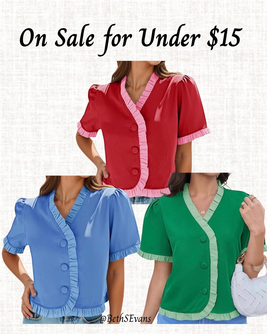 This top would be so cute with white dress pants or jeans. Dress it up or down but I see this as great for workwear! Pair the blue version with black pants while putting the red one with white pants and the green one with tan pants  

#LTKSaleAlert #LTKSeasonal #LTKWorkwear