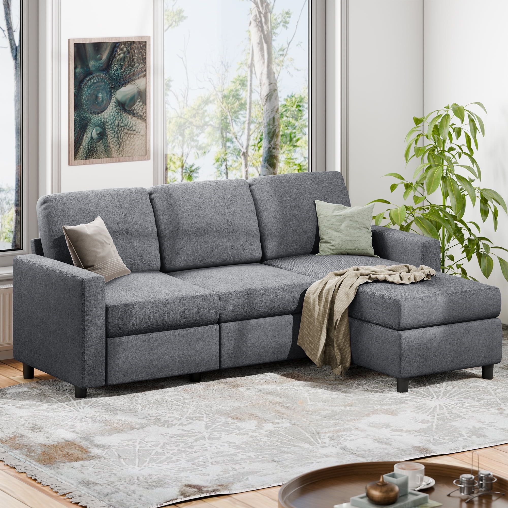 Walsunny Convertible Sectional Sofa Couch L-Shaped Couch with Modern Linen Fabric for Small Space... | Walmart (US)