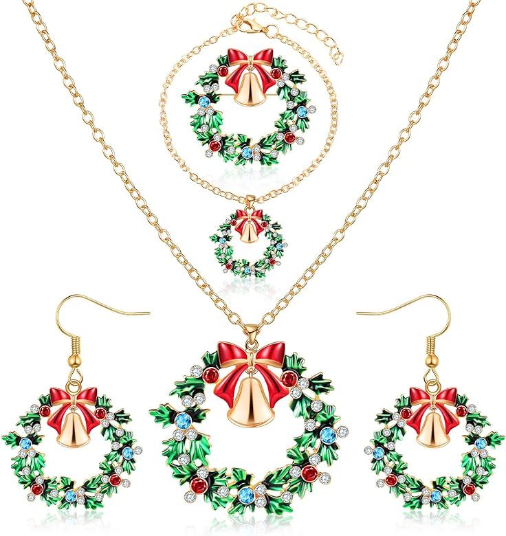 Cunno Christmas Necklace Glitter Pendant Necklace Bracelet Drop Crystal Pendant Earring Christmas... | Amazon (US)