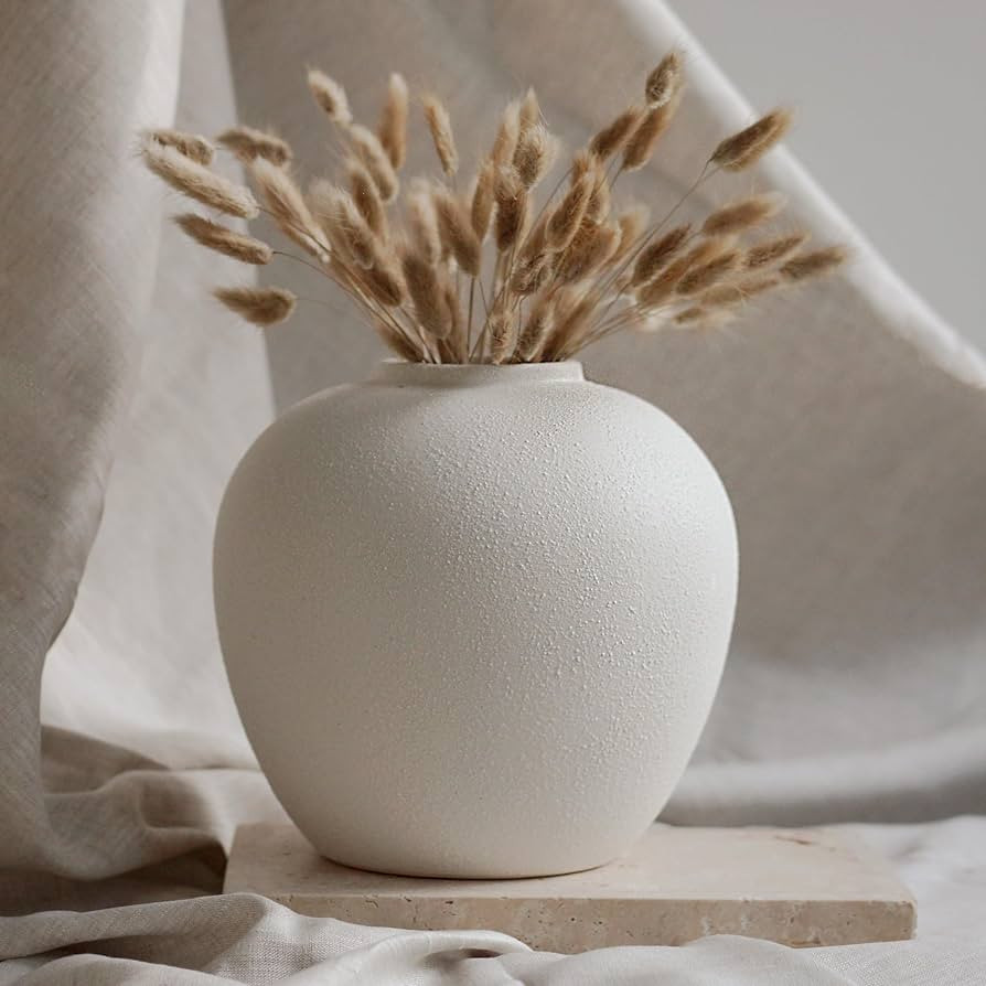 White Ceramic Vase 7.9 inch Round Minimalist Leak-Proof Vases for Flowers with Soft Pads, Modern ... | Amazon (US)