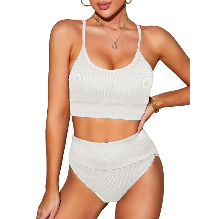 AlvaQ Women's Bikini Sets Colorblock 2 Piece Swimsuit High Waisted Bathing Suits for Women Scoop ... | Walmart (US)