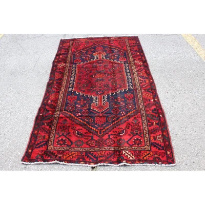 One-of-a-Kind Hand-Knotted 1950s 3'7" x 6'9" Wool Area Rug in Red/Blue/Orange | Wayfair North America
