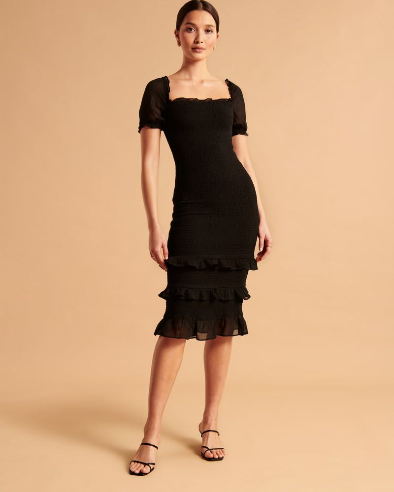 Smocked Puff Sleeve Midi Dress | Abercrombie & Fitch (US)