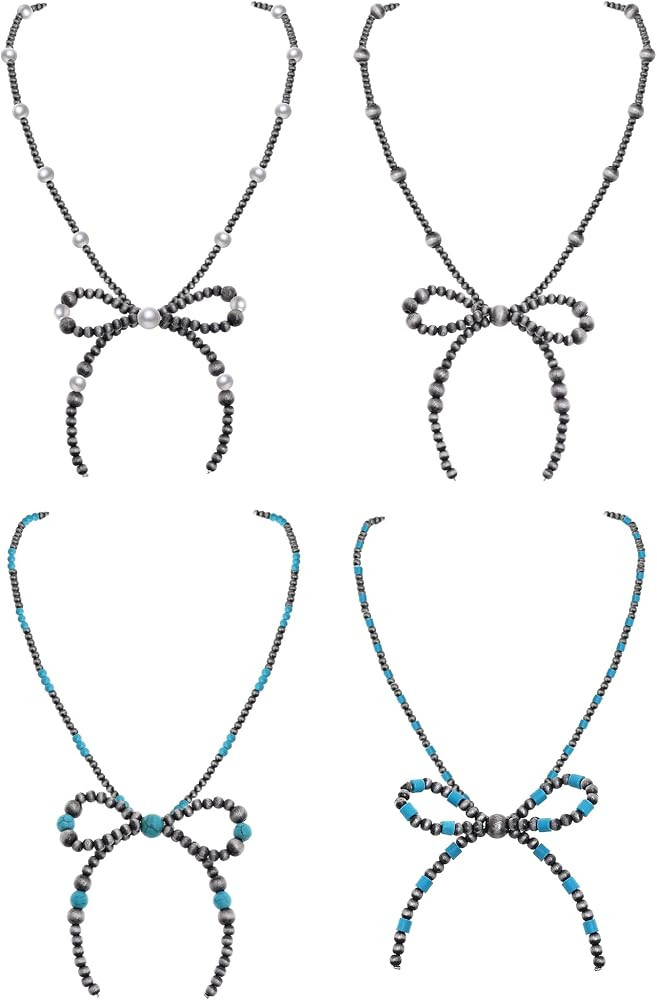 Cooluckday 4 Pcs Navajo Pearl Necklace for Women Cowboy Cowgirl Navajo Pearls Bow Necklace Wester... | Amazon (US)