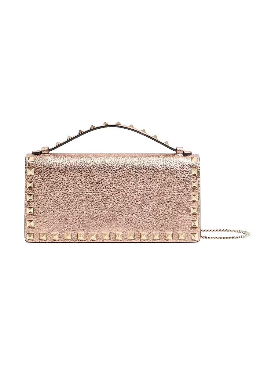 Women's Rockstud Laminated Grainy Calfskin Wallet with Chain - Rose Cannelle | Saks Fifth Avenue